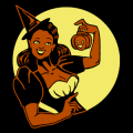 Vintage Smiling Witch with Pumpkin 01