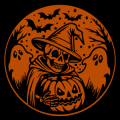 Skeleton with Ghosts and Pumpkin