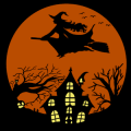 Witch Flying Over a Haunted House 02