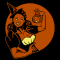 Vintage Smiling Witch with Pumpkin 02