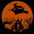 Witch Flying Over a Haunted House 01
