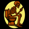 Skeleton on Toilet