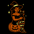 Vintage Witch with Cat